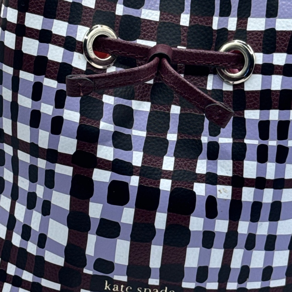 Kate Spade Eva Bucket small crossbody  Bag Purple Multi plaid - Picture 5 of 15